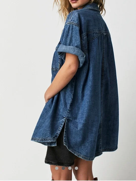 Free People Washed Denim Button-Down Shirt - Blue - Picture 3 of 8